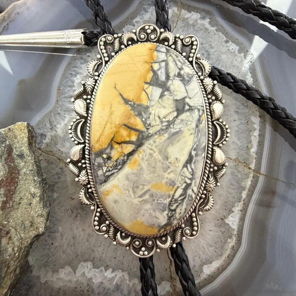 Sterling Silver Southwestern Style Oval Large Maligano Jasper Bolo Tie For Men